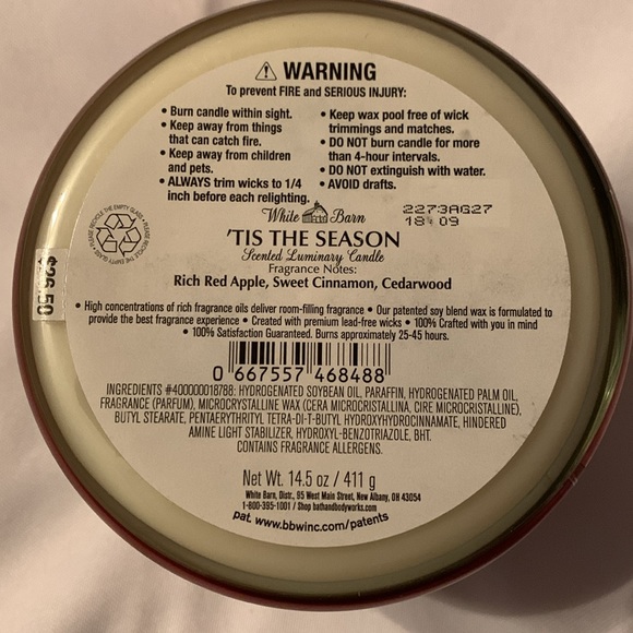 Bath and Bodyworks Scented Luminary 3 wick Candle, 'Tis The Season. NWT - Picture 7 of 8